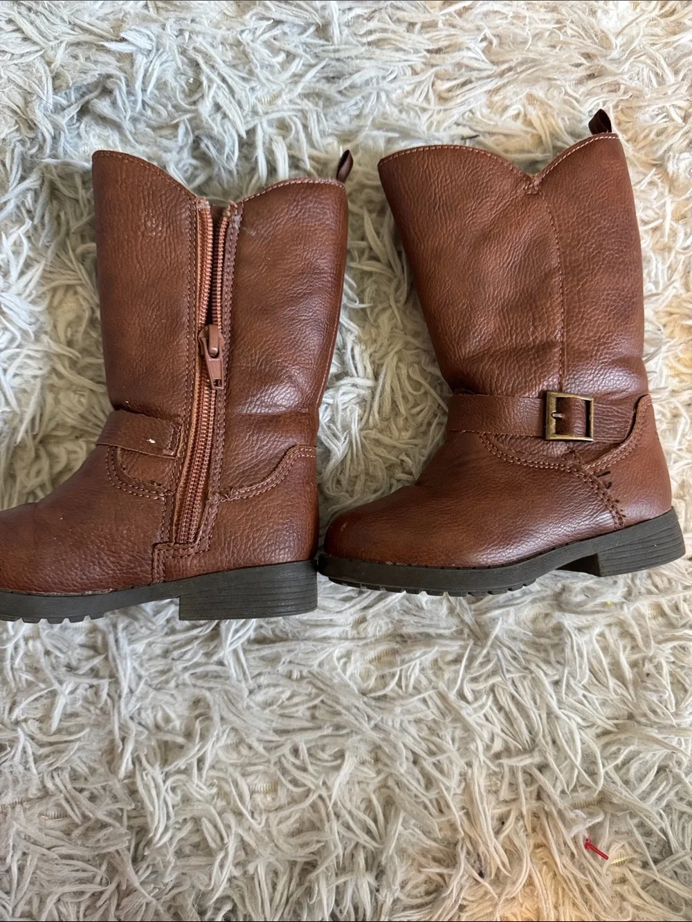 OshKosh B'gosh Brown Girls Faux Leather Pull-On Boots with Buckle